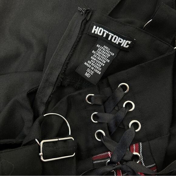 HOT TOPIC Suspender Skirt Size Medium Plaid Lace Up Emo Punk Skater Grunge Alt - Picture 9 of 9